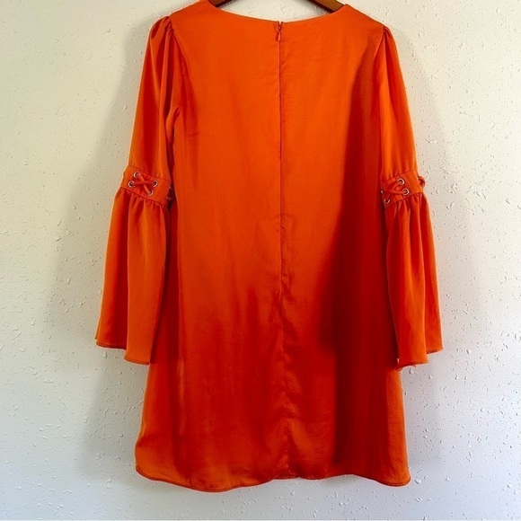 🦋 Venus Orange Bell Sleeve Lace Up Mini Dress Small Fall Halloween - Picture 3 of 7